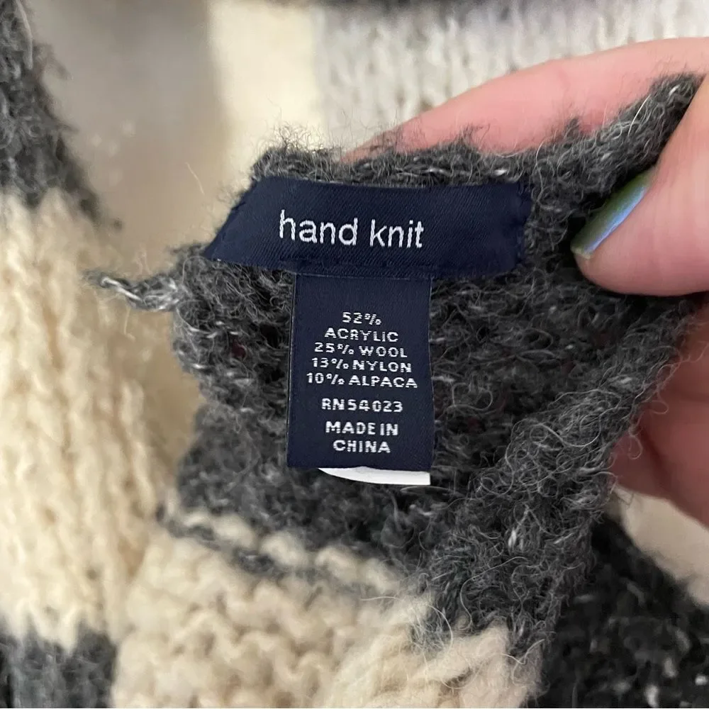 Gap Hand Knit Acrylic Wool Nylon Alpaca Blend Winter Scarf, Charcoal & Cream